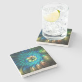 Leuchtende Fantasie-Blume, buntes Abstraktes Frakt Steinuntersetzer (Seitenansicht)