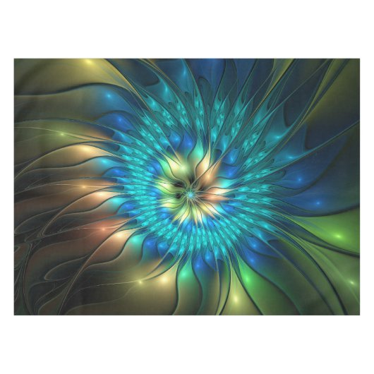 Leuchtende Fantasie-Blume, buntes Abstraktes Frakt Tischdecke (Vorderseite (Horizontal))