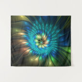 Leuchtende Fantasie-Blume, buntes Abstraktes Frakt Wandteppich (Vorderseite (Horizontal))