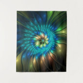 Leuchtende Fantasie-Blume, buntes Abstraktes Frakt Wandteppich (Vorderseite)