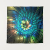 Leuchtende Fantasie-Blume, buntes Abstraktes Frakt Wandteppich (Vorderseite (Horizontal))