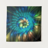 Leuchtende Fantasie-Blume, buntes Abstraktes Frakt Wandteppich (Vorderseite)