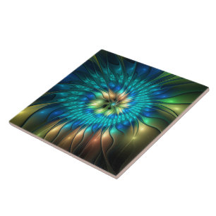 Leuchtende Fantasy-Blume, farbenfrohes abstraktes  Fliese