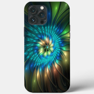 Leuchtende Fantasy-Blume, farbenfrohes abstraktes iPhone 13 Pro Max Hülle