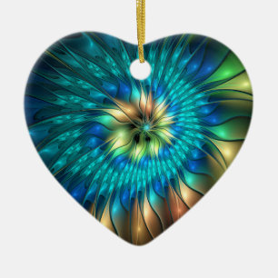 Leuchtende Fantasy-Blume, farbenfrohes abstraktes  Keramik Ornament