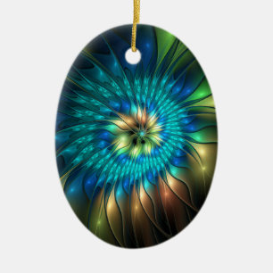 Leuchtende Fantasy-Blume, farbenfrohes abstraktes  Keramik Ornament