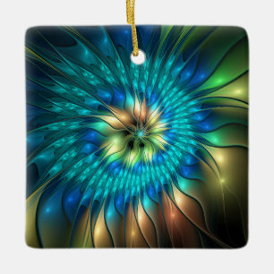 Leuchtende Fantasy-Blume, farbenfrohes abstraktes  Keramikornament