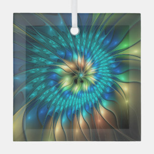 Leuchtende Fantasy-Blume, farbenfrohes abstraktes Ornament Aus Glas