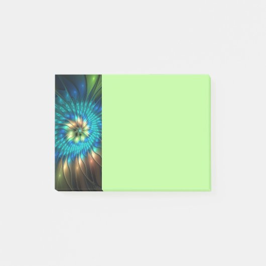 Leuchtende Fantasy-Blume, farbenfrohes abstraktes Post-it Klebezettel (Vorderseite)