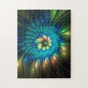 Leuchtende Fantasy-Blume, farbenfrohes abstraktes  Puzzle