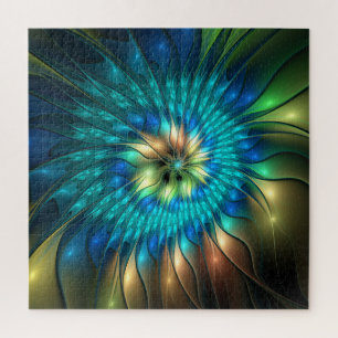 Leuchtende Fantasy-Blume, farbenfrohes abstraktes  Puzzle