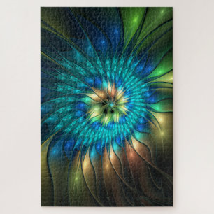 Leuchtende Fantasy-Blume, farbenfrohes abstraktes  Puzzle