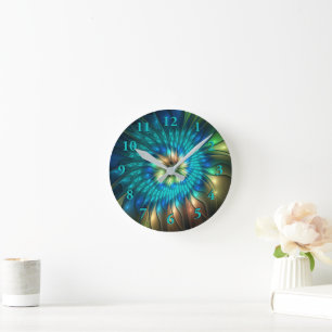 Leuchtende Fantasy-Blume, farbenfrohes abstraktes Runde Wanduhr