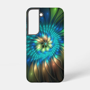 Leuchtende Fantasy-Blume, farbenfrohes abstraktes  Samsung Galaxy Hülle