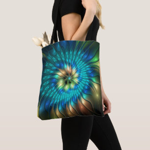 Leuchtende Fantasy-Blume, farbenfrohes abstraktes  Tasche