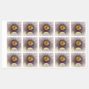 Leuchtende farbenfrohe Blume, abstrakter Fraktalna Etiketten