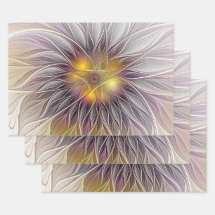 Leuchtende farbenfrohe Blume, abstrakter moderner  Geschenkpapier Set