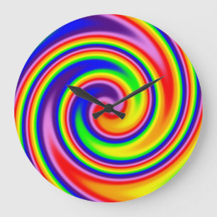 Leuchtende Farbige Regenbogen-Swirbel Kühne Farben Große Wanduhr