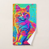 Leuchtende Feline: farbenfrohe Neonkatze Badhandtuch Set (Handtuch)