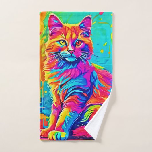 Leuchtende Feline: farbenfrohe Neonkatze Badhandtuch Set (Handtuch)