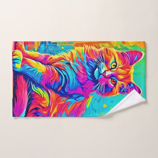 Leuchtende Feline: farbenfrohe Neonkatze Badhandtuch Set (Handtuch)