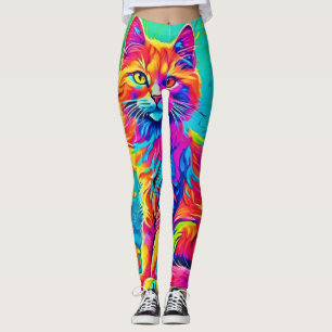 Leuchtende Feline: farbenfrohe Neonkatze Leggings