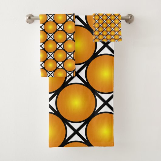 Leuchtende goldene Punkte Schwarz-weißes Gittermus Badhandtuch Set (Insitu)