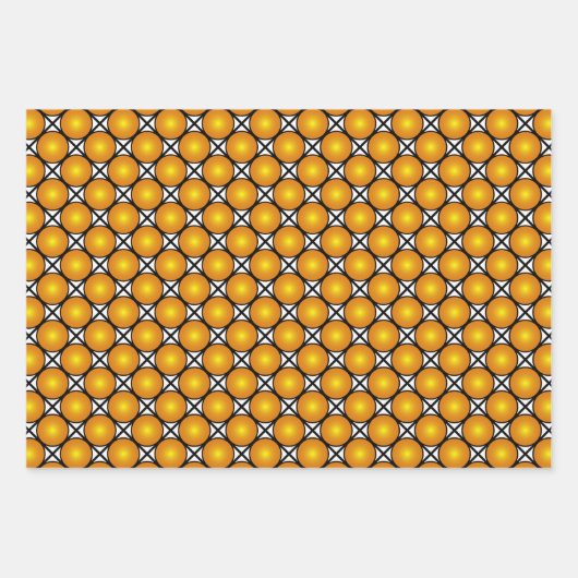 Leuchtende goldene Punkte Schwarz-weißes Gittermus Geschenkpapier Set (Vorderseite 3)