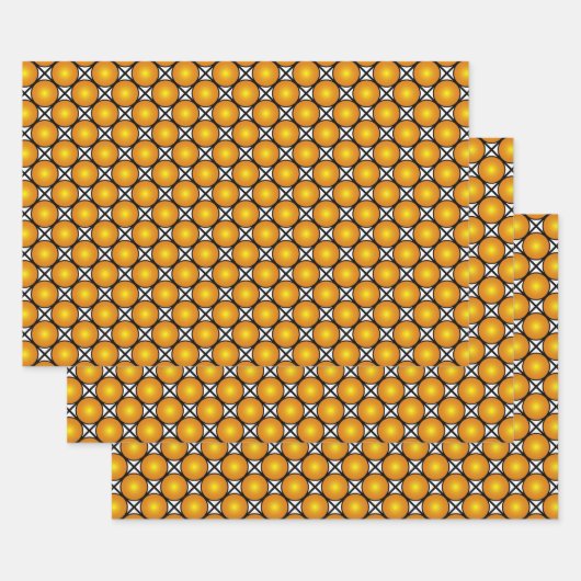 Leuchtende goldene Punkte Schwarz-weißes Gittermus Geschenkpapier Set (Set)