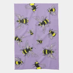 Leuchtende Hummel auf Lavendel-Küchentuch Geschirrtuch