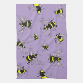 Leuchtende Hummel auf Lavendel-Küchentuch Geschirrtuch