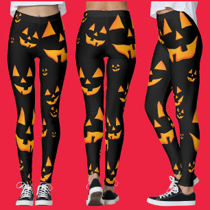 Leuchtende Jack-O-Lantern-Gesichter zum Halloween- Leggings