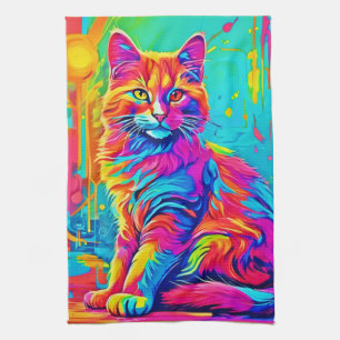 Leuchtende Katze: Farbkatze aus Neon Geschirrtuch