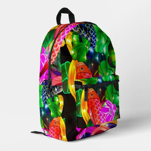 Leuchtende Koi Bedruckter Rucksack (Rückseitige Ecke links)