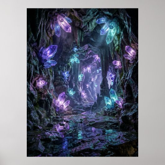 Leuchtende Kristallhöhle Fantasy-Kunst Poster (Vorne)
