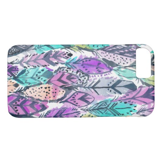 Leuchtende lila Boho Federn Case-Mate iPhone Hülle (Rückseite (Horizontal))