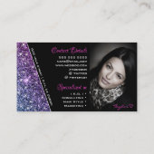 Leuchtende Lila Glitzer Stars Foto Social Media Visitenkarte (Rückseite)