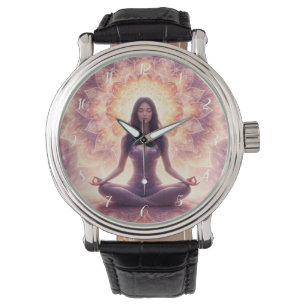Leuchtende Mandala-Meditationsfrau Armbanduhr