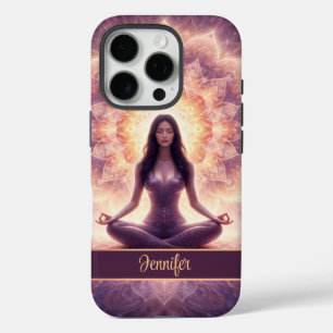 Leuchtende Mandala-Meditationsfrau, benutzerdefini iPhone 16 Pro Hülle