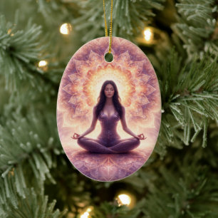 Leuchtende Mandala-Meditationsfrau, benutzerdefini Keramik Ornament