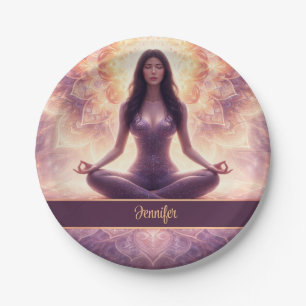 Leuchtende Mandala-Meditationsfrau, benutzerdefini Pappteller