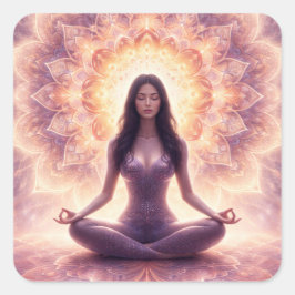 Leuchtende Mandala-Meditationsfrau, benutzerdefini Quadratischer Aufkleber