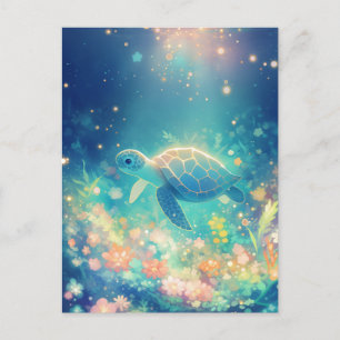 Leuchtende Meeresschildkröte im Unterwasser-Garten Postkarte