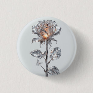 Leuchtende Metallische Silberrose Button