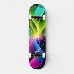 Leuchtende Neon-Regenbogen-Abstract-Energiewelle Skateboard