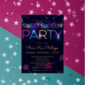 Leuchtende Neon-Sweet-Sixteen-Party Gold Folieneinladung