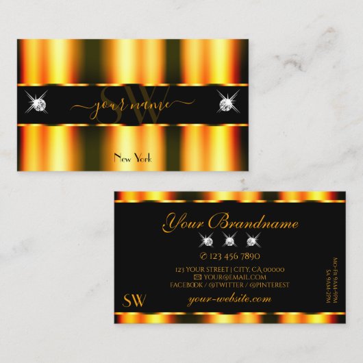 Leuchtende Orange Black Sparkling Diamonds Initial Visitenkarte (Vorne/Hinten)