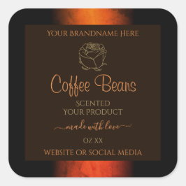 Leuchtende Orangenbraun-Marmoretiketten Quadratischer Aufkleber