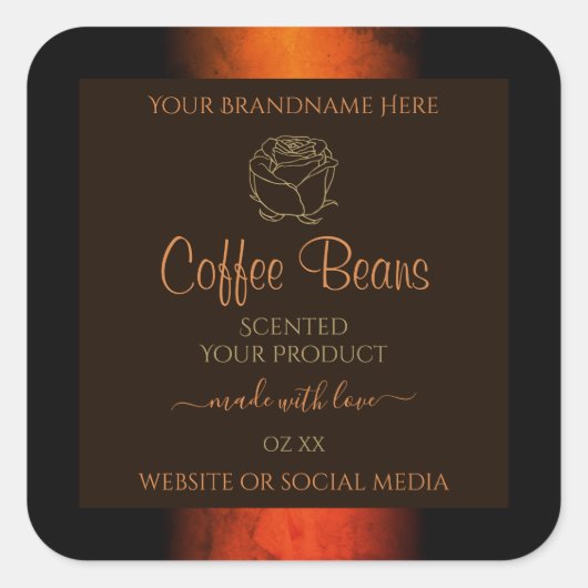 Leuchtende Orangenbraun-Marmoretiketten Quadratischer Aufkleber (Vorderseite)