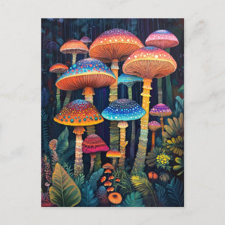 Leuchtende Pilze farbenfroher Dschungel Postkarte